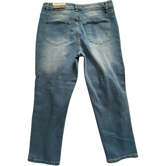 🌹Women’s Jeans VINTAGE VIOLET Petite ripped mom jeans in mid blue Size 14P - Picture 2 of 12